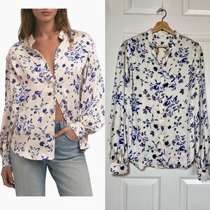 Favorite Daughter Women Blue Floral Button Down Flowy Fairy Shirt Size L NWOT